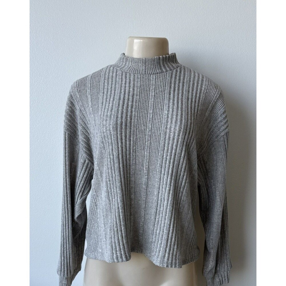 Shein Womens Pullover Sweater Gray Marled Long Sleeve Mock Neck Ribbed L New